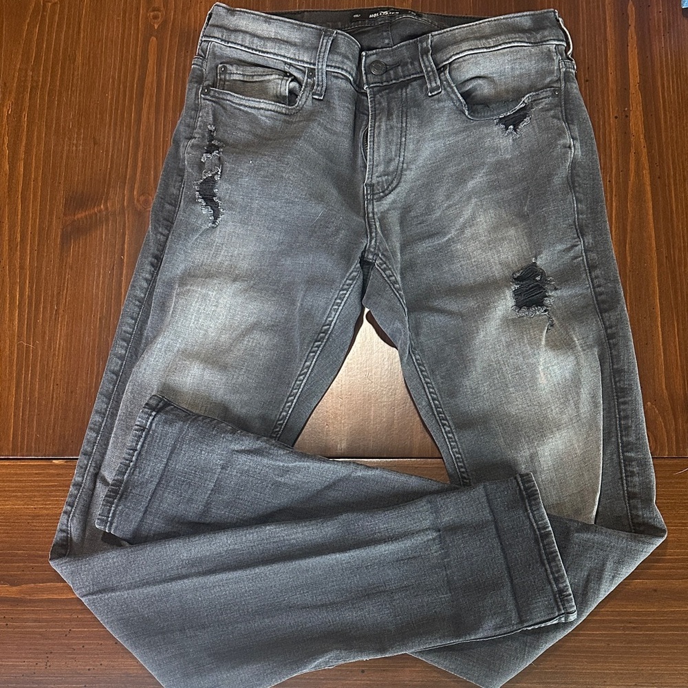 Hollister Stacked Skinny Men's Distressed Grey/Black Skinny Jeans